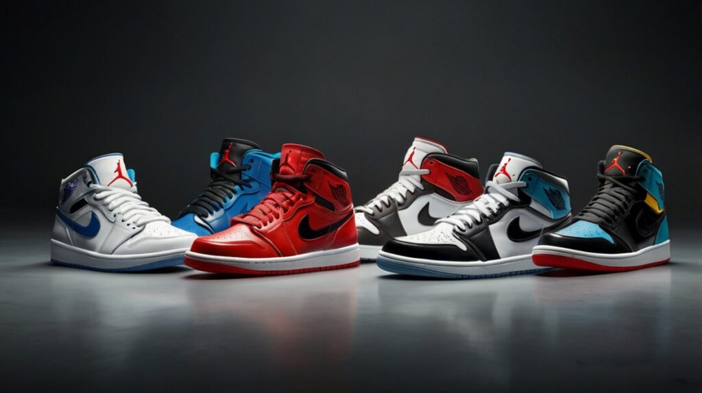 High-resolution image showcasing multiple pairs of authentic Air Jordan shoes on display, ideal for articles about where to find discounted Jordan shoes.
